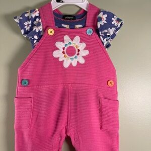 Pink Overalls with Floral Design